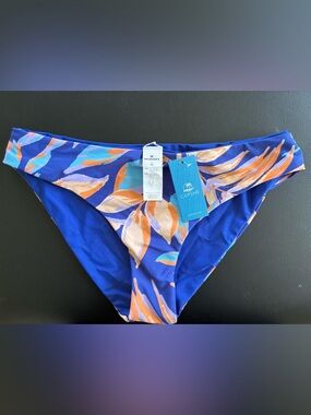 Medium, NEW Cupshe Royal Blue & Orange Tropical Print Bikini Bottoms